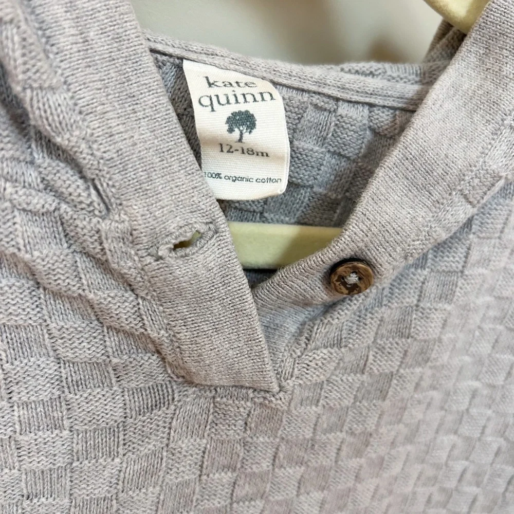 KATE QUINN bundle - navy zip up (6-12m), gray sweater (12-18m), onesie (12-18m)